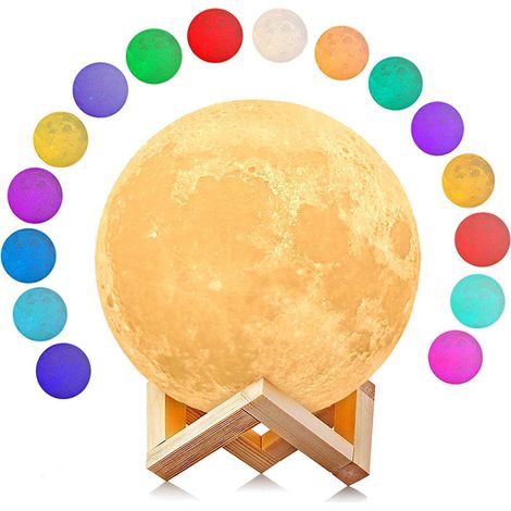 Lampe Lune 3D LED 16 Couleurs, Veilleuse Décorative USB Rechargeable avec Télécommande et Interrupteur Tactile pour Chambre, Salon, Café – Cadeau Anniversaire Noël