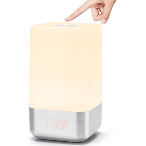 Beleuchteter Wecker, Nachttischlampe, Sonnenaufgangssimulation, mit 5 Naturgeräuschen (1/5)