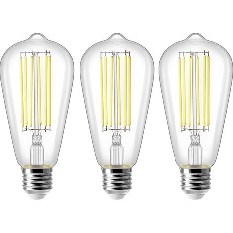 8W E27 ST64 Ampoule LED, Ampoule à Filament Vintage Edison, Equivalent à 80W, Blanc Froid 6500K, 800LM, Rétro Décorative Lampe, Non Dimmable, Lot de 3