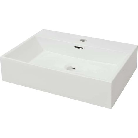 Waschbecken/Waschmuschel/Waschtisch mit Hahnloch Keramik Weiß 60,5x42,5x14,5 cm (1/5)