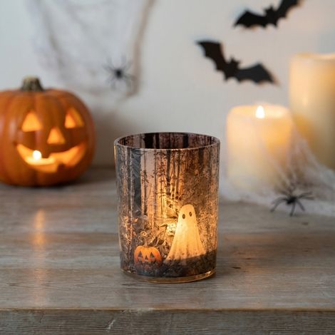 Spooky Halloween Ghost Glass Candle Holder (1/2)