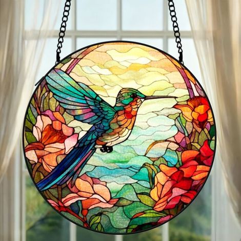 Vitrail colibri décoration fenêtre attrape-soleil 12,5 cm suspension lumineuse cadeau femme (1/5)