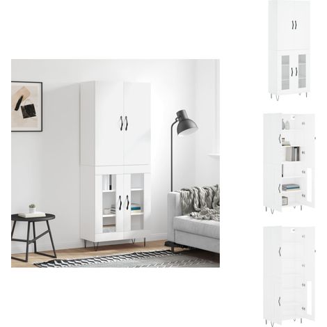 Buffet haut Blanc 69,5x34x180 cm Bois d'ingénierie - Buffet Design Moderne - Meuble Rangement Cuisine - Armoire Blanche - Buffet Bas Prix - Commode Salon (1/5)