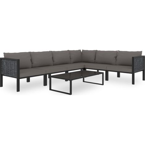7-tlg. Garten-Lounge-Set mit Auflagen Poly Rattan Anthrazit
