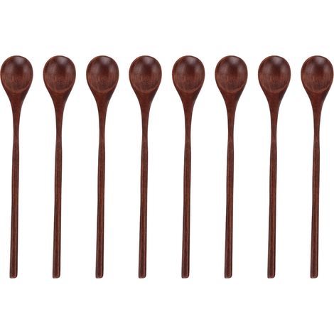 8 Cuillères en Bois à Long Manche, Robustes et Durables, Sans Odeur, pour Mélange Délicat (1/5)