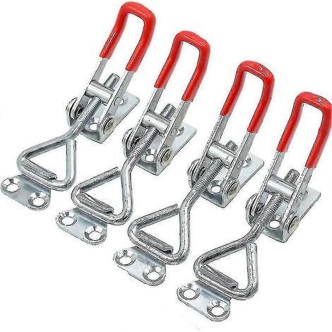 Lot de 4 loquets à bascule en métal, fermeture de boîte, loquet à bascule à tension réglable, loquet à bascule à dégagement rapide pour boîtes à outils et coffres (1/5)