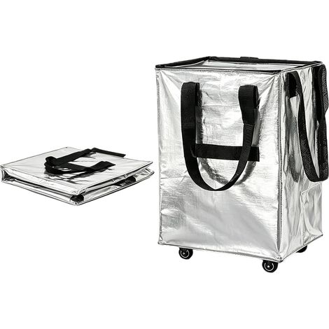 Chariot De Courses, 40 30 50cm Sac De Courses Pliable à roulettes Et Poignées Argenté Réutilisable Et Imperméable pour Le Camping Les Courses Et Le Linge (1/5)