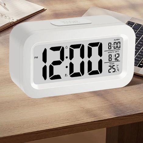 Reloj despertador electrónico digital cuadrado multifuncional portátil de ABS con indicador de temperatura, diseño silencioso, ideal para el dormitorio (blanco). (1/5)