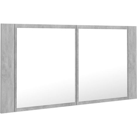Mobiletto da bagno con specchio LED 90 x 12 x 45 cm acrilico grigio 020006609
