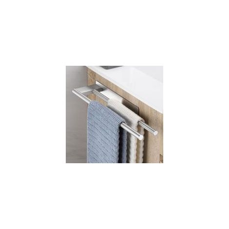 Porte Serviette Salle De Bain sans Percage, Adhesif Double Porte Serviette Acier Inoxydable Mural, Porte Serviettes pour Salle De Bain Et Cuisine, Argent Brossé (1/5)