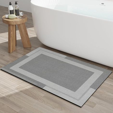 Tapis de bain antidérapant et fin, avec envers en caoutchouc, ultra fin, passe-partout sous la porte, facile d'entretien, gris, 60 x 40 cm (1/4)