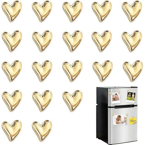 20PCS Decorative Heart-Shaped Magnets, Gold Heart-Shaped Fridge Magnets, 3D Powerful and Decorative Magnets for Refrigerator, Magnetic Board and Desk, Photos and Notes, Home Decoration