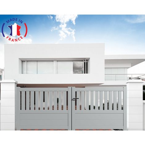 Portail aluminium battant semi-ajouré en kit dimensions L.4000 (entre piliers) X H.1300 mm Couleurs Gris clair (RAL 7035)