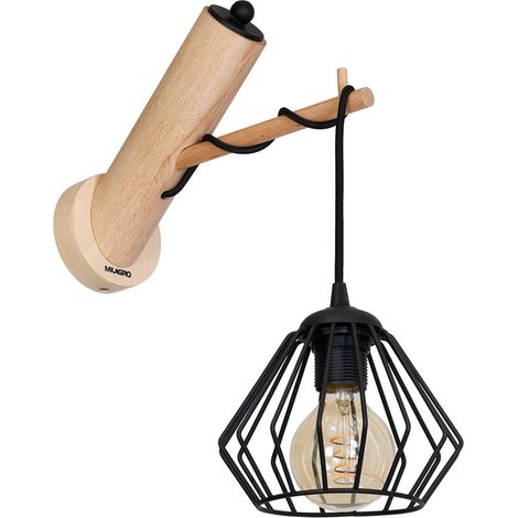 Applique WOODY legno metallo chiaro nero E27 60W Milagro