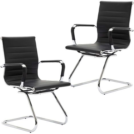 Wahson Sillas de Oficina para Reuniones Juego de 2 en cuero de PU Sillas de Recepción en Voladizo para sala de Juntas Conferencia, Negro