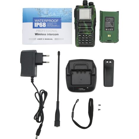 Radio bidirectionnelle sans fil 10W double bande UHF VHF avec écran 1.4 pouce, étanche IP68, chargeur AC100-240V prise UE (1/5)