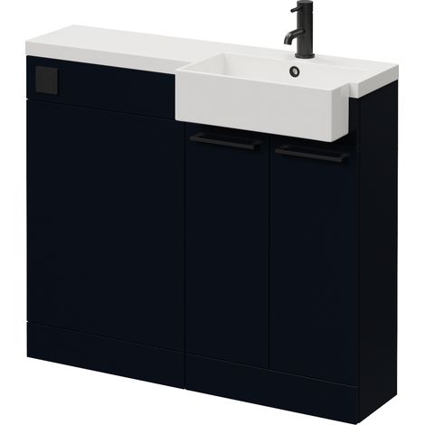 Napoli 250 Deep Blue 1000mm 2 Door Vanity Unit Toilet Suite with Right Hand Square Rico Semi Recessed Basin - 1000mm - Matt Black 160mm HandleWithout Kingston Toilet Pan