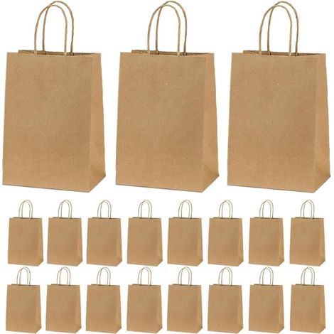 Lot de 20 Sacs Cadeau en Papier Kraft Brun avecPoignées 21x15x8 cm – Pochettes d'Emballage (1/5)
