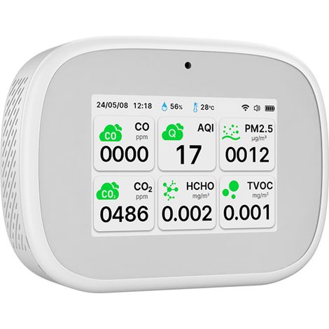 Moniteur Qualité Air Intérieur CO2 Humidité Température PM2.5 Détecteur VOC HCHO Particules Fines avec Écran TFT-LCD (1/5)