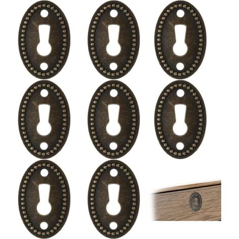 Lot de 8 rosaces de serrure en laiton vieilli, 35x23 mm, plaques d'entrée de clé pour meubles anciens, ornement serrure, pour tiroir, boîte en bois (1/5)
