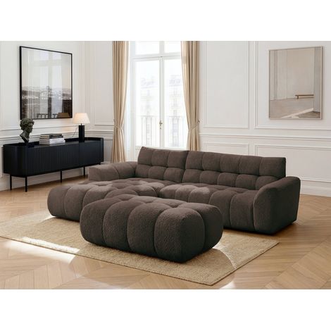 BOBOCHIC - Canapé d'angle fixe JAYA tissu chenille avec pouf Angle gauche Marron (1/5)