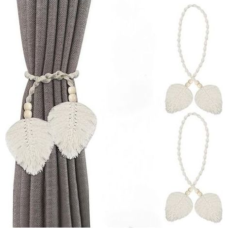 Lntyq 2 Pièces Attache Rideau, Embrasse pour Rideaux en Coton Tissé À La Main, Embrasse Rideau Boheme Intérieur, Pince Rideau Beige, pour Salon Maison Chambre Salle de Bains (1/4)