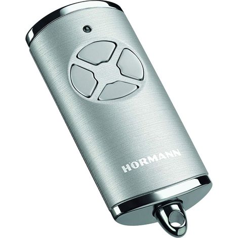 Hörmann Trasmettitore manuale HSE 4 BS (frequenza 868 MHz, argento lucido, azionamento per porta del garage con tappi cromati, batterie, dimensioni 28 x 70 x 14 mm, anello portachiavi) 4511581