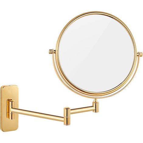 Miroir grossissant,Miroir Grossissant x10 Mural Rond Salle de Bain Miroir de Maquillage Mural Doré Miroir à Raser avec Bras Flexible Extension Pivotante à 360° Miroir Double Face,Diamètre 20c,