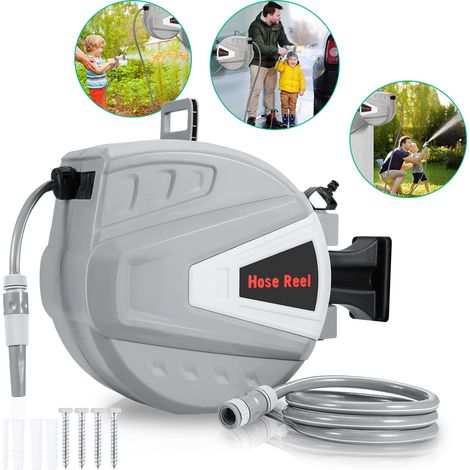 Avvolgitubo 20+2m Pressione 8 Bar Attacco 1/4" Pistola ad Acqua (9 Modalità di Getto Regolabili) Pneumatico Girevole a 180° (1/5)