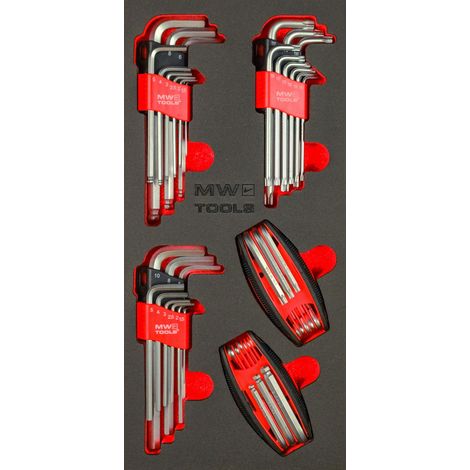 Jeu de clés Allen Hex et Torx 43 pièces module en mousse pour servante d'atelier MW Tools MWHTX5