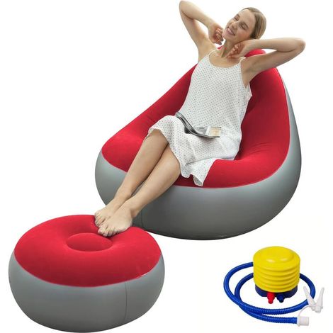 Campingsofa mit Fußstütze, tragbarer Gartenstuhl, zweiteiliges Set für Camping und Zuhause, rot, Einsitzer. (1/5)