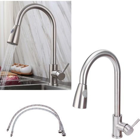 Grifo de cocina G3/8 con rociador telescópico de 360° en color bronce, 410 mm de altura, 2 modos de chorro de agua, fácil autoensamblaje. (1/5)