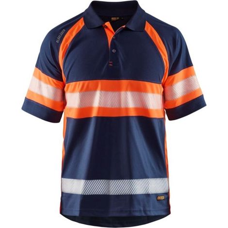 Polo da lavoro alta visibilità anti-UV 3338 - Blu marino/Arancione fluorescente 4XL (1/5)