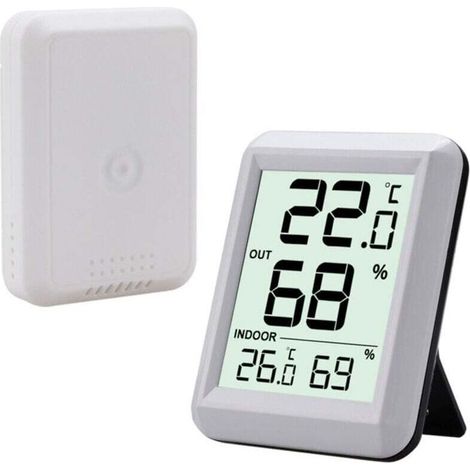 Thermomètre intérieur et extérieur, connecté avec capteur extérieur sans fil, hygromètre numérique avec grand écran LCD, commutateur ℃/℉. Pour bureau, maison, chambre. (1/4)