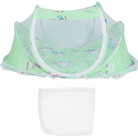 Couchette pliante anti-moustique pour bébé, avec oreiller en coton et matelas en coton, fournitures pour bébé pour maison et extérieur (Vert) (1/5)