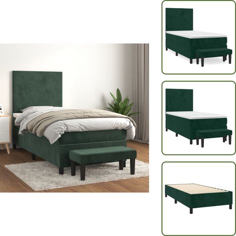 Kopfteil - vidaXL Boxspringbett mit Matratze Dunkelgrün 90x200 cm Samt - Taschenfederkern (1/5)