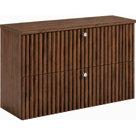 Mobile da bagno sospeso con piano 80, rovere noce + piano rovere noce, maniglie in tre colori, 80 x 44,4 x 58,6 cm (1/5)