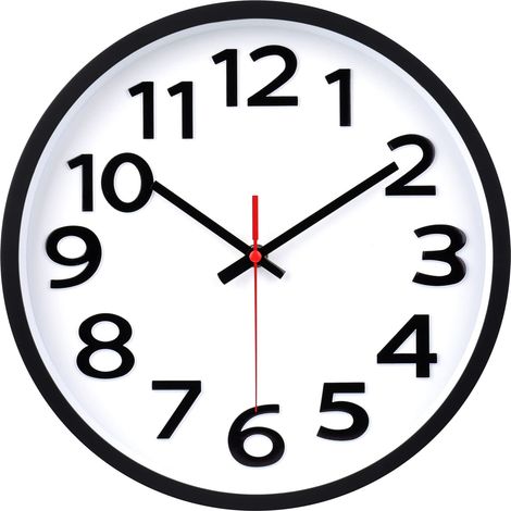 Horloge Murale Moderne Silencieuse Montre Pendule - 30 cm - Sans Bruit de Tic-tac - Analogique à Quartz pour Salon, Cuisine, Bureau - Chiffres 3D - Noir (1/5)