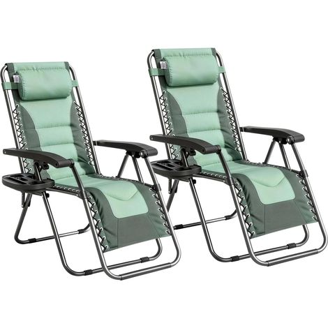 Set of 2 Zero Gravity Heavy Duty Outdoor Garden Reclining Chairs with Padded Seat Green