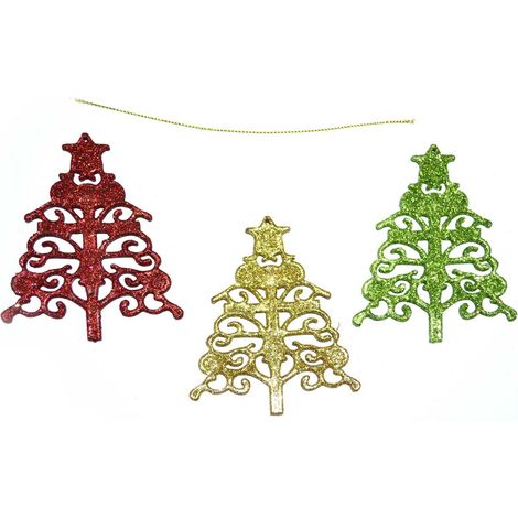 3Pcs Glitter Tree shapped Christmas Tree Decoration Xmas Party Hanging Ornament Decor (1/3)