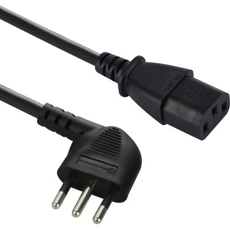 Electraline 46003 Cable d'alimentation fiche italienne 10 A vers Vde Iec C13, 1,8 m, cable H05Vv-F 3G0.75, noir
