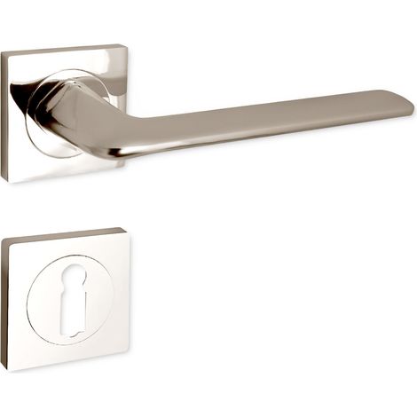 domino Türgriff Drückergarnitur BB-Buntbart Set quadratische Rosette Türklinke für Zimmertür, Bürotür, Kellertür & Innentür Türbeschläge aus Aluminium  Nickel Türdrückergarnitur ROMBO-QR M9 (1/5)