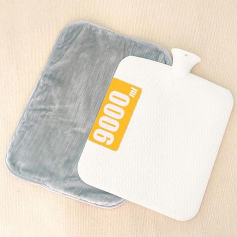 Bouillotte XXXXL9000ml+housse,flanelle grise douce (1/5)