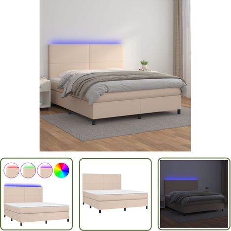 The Living Store Sommier à lattes de lit avec matelas LED Cappuccino 160x200 cm - Lit Capitonné - Lit Design - Lit Avec Éclairage Led - Matelas À Ressorts Ensachés - Sommier Tapissier (1/5)