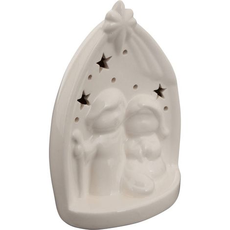 Belén de Navidad de cerámica blanca iluminado, 15 cm de altura - Atmosphera créateur d'intérieur