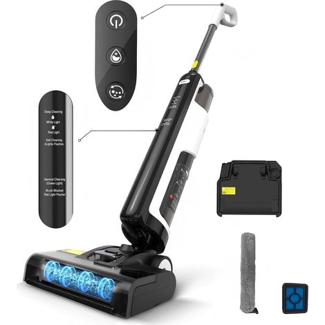 Aspirateur Laveur Sans Fil, 12000 Pa Puissance d'Aspiration, Lavage et Aspiration, Design Anti-Enchevêtrement, Désinfection par Électrolyse, 45 Minutes d'Autonomie, Réservoir Double 1,15L (1/5)