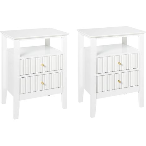 Set of 2 Bedside Tables 2 Drawers White MDF 1 Shelf Gold Handles Bedroom Stylish ASSISI (1/5)