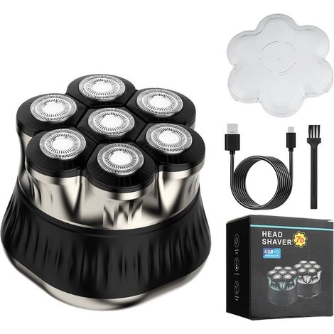 Tondeuse à cheveux magnétique à 7 lames pour crâne rasé, rasoir électrique pour hommes, entièrement lavable, rasoir noir
