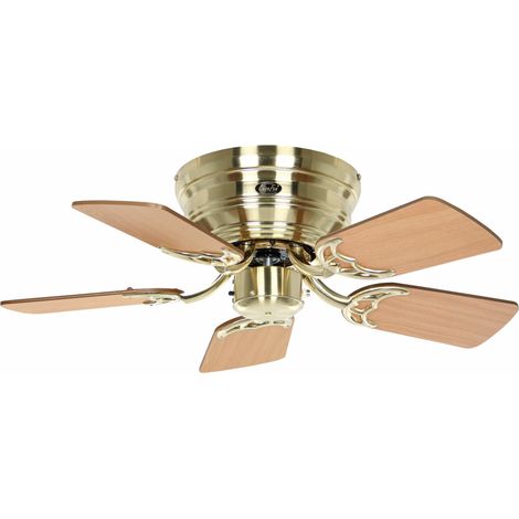 Flush Mount Ceiling Fan Classic Flat III Brushed Brass 75
