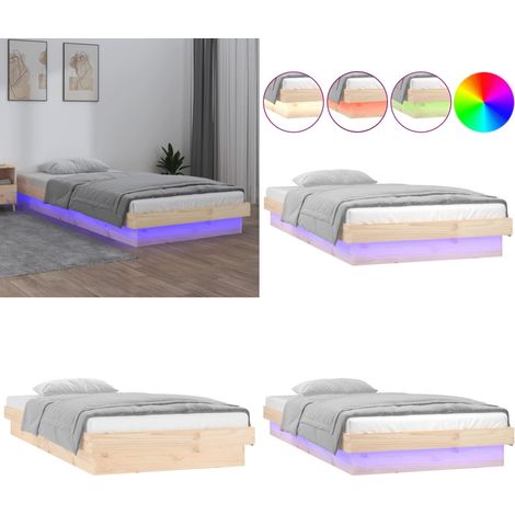 Cadre de lit à LED sans matelas 90x200 cm bois massif - Cadre De Lit - Lit Double - Meuble De Chambre - Luminaire Led - Bois Massif - Home & Living (1/5)